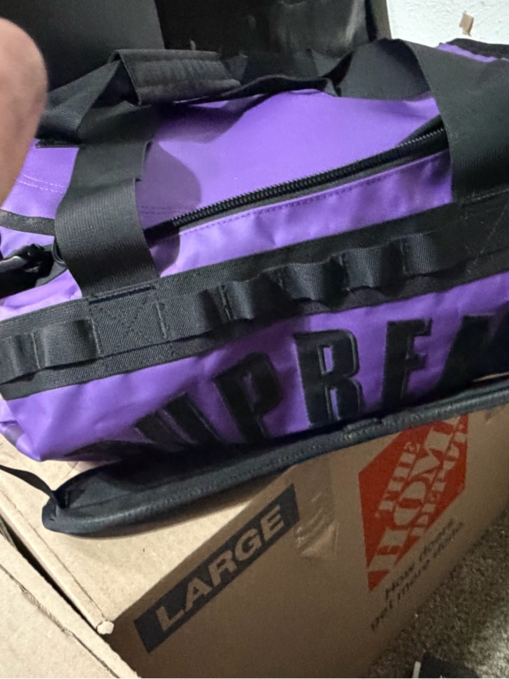 Supreme Purple Duffel Bag with Black Webbing